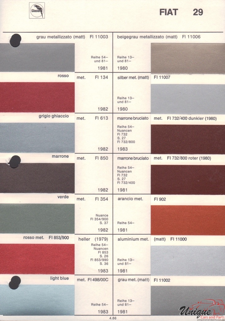 1982 Fiat Paint Charts Glasurit 6